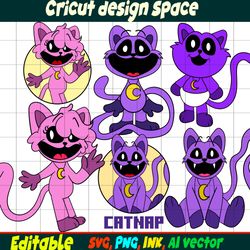Editable Smilling Critters Female CatNap SVG, Sticker Catnap from Poppy Playtime Digital Download Vector Coloring pages