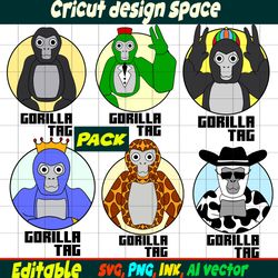 Gorilla Tag Editable Stickers SVG, Gorilla Tag PNG, vinyl Sticker to Print, Gorilla Tag Printable for Birthday Gift, Cut