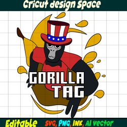 Gorilla Tag SVG, Gorilla Tag PNG, vinyl Sticker to Print, Gorilla Tag Printable for Birthday Gift, Cut file,Instant