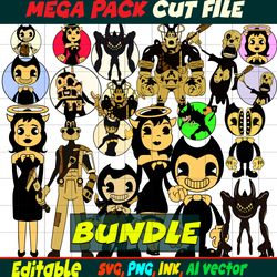 Bundle Editable Concept bendy SVG Bendy Tom,Piper Sticker,Beast Bendy, Fisher Ink demonz 2, Alice Angel,Coloring Pages
