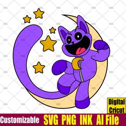 Editable CatNap Moon SVG, CatNap Moon Png, CatNap Moon Coloring page Birthday Gift, PNG,Cut file,Instant Download