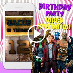 Guardians of the galaxy video invitation, Marvel Superheroes birthday party animated invite, mobile digital custom video