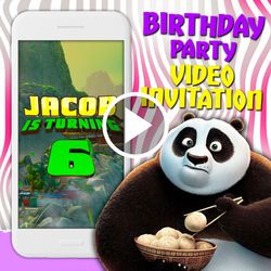 Kung fu Panda video invitation, kids birthday party animated invite, Po mobile digital video evite, e invitation