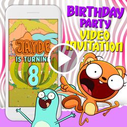 Kiff and Barry video invitation, squirrel and bunny birthday party animated invite, mobile digital video evite, e invite