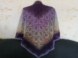 Triangular gradient shawl, woolen shawl, openwork shawl. women's cape, shawl for a woman