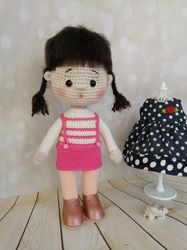 A doll as a gift, the doll in pink, doll, knitted doll, interior doll, game doll, doll in clothes