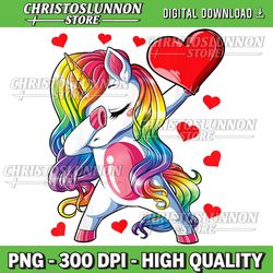 Dabbing Unicorn Heart Valentines Day Png, Girls Kids Rainbow Png, Unicorn Png Sublimation Design Download, Pride png