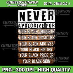 Never Apologize Black History Month BLM Melanin Pride Afro Png, Black Pride Png, BLM Png, African American Png