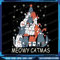 Meowy Catmas Cat Christmas Tree,Xmas Girls Boys Funny Santa Svg,Svg Files For Sublimation,Digital Download,Printable