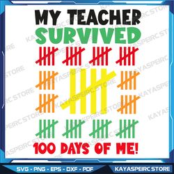 My Teacher Survived 100 Days Of Me SVG PNG, My Teacher Svg Happy 100th Day Of School Svg, Digital Download