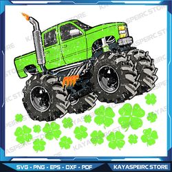 Kids Boys St Patricks Day Toddler Lucky Monster Truck Png, Shamrock Crusher Png Sublimation Design Download