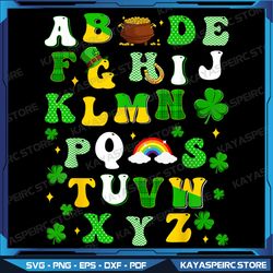 ABCs Alphabet Learning Preschool Shamrocks St. Patricks Day Png, Lucky PNG Letters, Shamrock Png, Sublimation Design
