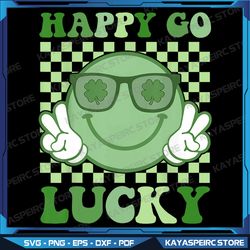 Happy Go Lucky Shamrock Groovy St Patricks Day Women Girls Png, St. Patricks Day Clover Smiley PNG, Digital Download