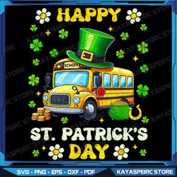 Groovy Happy St. Patrick's Day School Bus Shamrocks Driver Png, St. Patty's Day Bus Driver, Bus Driver Png