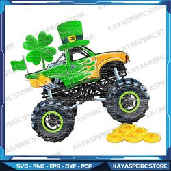 Funny Monster Truck Shamrock Png, Happy St Patrick Day Boys Gift Png, Shamrock Crusher Png Sublimation Design Download
