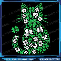 Shamrock Irish Cat Graphic Saint Patrick Day for Cat Lovers Png, St Paddys Day Cat Lover Png, Cat Shamrocks Png
