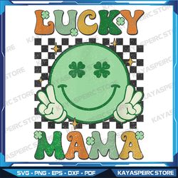 Retro Groovy St Patricks Day Lucky Mama Smile Mom Mother Png, Face Smile Png, Mama St. Patrick's Day Png, Shamrock Png