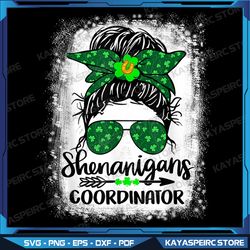Shenanigans Coordinator Messy Bun St Patricks Day for Women Png, St. Patrick's Day Sublimation Png, Messy Bun Png