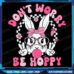 Happy Easter Groovy Bunny Png, Face Don't Worry Be Hoppy Png, Cute Easter Png, Retro Easter Png, Easter Png