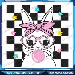 Cute Bunny With Bandana Glasses Bubblegu Easter Rabbit Png, Easter Rabbit Bandana, Funny Easter png, Easter png