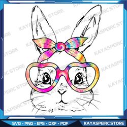 Cute Bunny Rabbit Face Tie Dye Glasses Girl Png, Happy Easter Day Png, Cute Bunny Face Tie Dye Glasses Easter Day Png