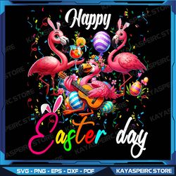 Three Cute Bunny Flamingos Png, Costume Party Easter Eggs Basket Png, Happy Easter Png, Cute Easter Png