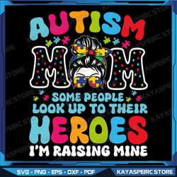 Autism Mom Raising Hero Groovy Messy Bun Autism Awareness Svg, Messy Bun Autism, Autism Svg, Autism Design