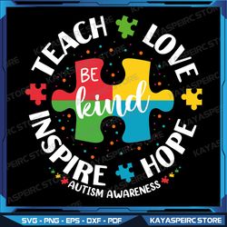 Autism Awareness Teacher Svg, Teach Hope Love Inspire Svg, Respect Love Support Autism Digital Svg, Autism puzzle Svg