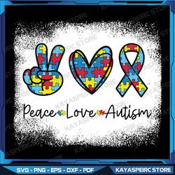 Peace Love Autism In April We Wear Blue For Autism Awareness Svg, Peace Love Autism Svg Sublimation Svg Blue Silver