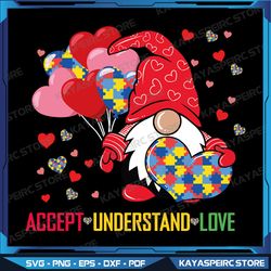 Accept Understand Love Puzzle Svg, Autism Heart Gnome Valentine Svg, Gnome Svg, Autism Awareness Gnomes Svg