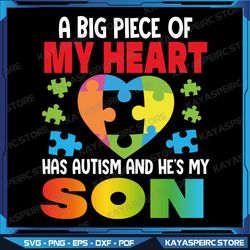 A Big Piece Of My Heart Has Autism and He's My Son Svg, Autism Heart Puzzle Svg, Autism Autism Family Svg