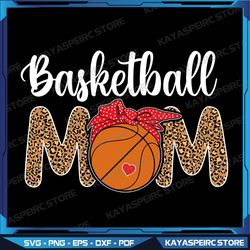 Basketball Mom Leopard Messy-Bun Game Day Funny Mothers Day Svg, Basketball Mom Black, Leopard, Mama, Game Day