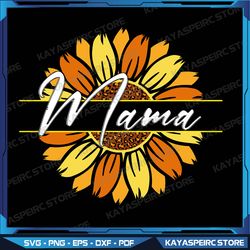 Mama With Yellow Sunflower Floral Graphic Mothers Day Svg, Mama Svg Clipart With Cow And Sunflower Print In Splatter
