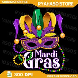 Mardi Gras Beads Feathered Mask For Women Girls Kids Png, Mardi Gras Mask Png, Women Png, Beads Monogram Png, Masquerade