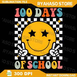 Retro 100 Days Of School Kids Toddler Smile Face Png, 100th Day Png, Retro Groovy 100th Day Digital Png