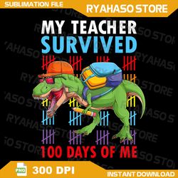 My Teacher Survived 100 Days Of Me Dinosaur T-rex Boys Kids Png, Dinosaur Lover 100th Days Of School Png, Dino Lover Png