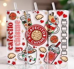 3D Cafecito y Chisme Christmas Conchas Inflated Tumbler Wrap, Concha Lights Christmas Puffy 20oz Tumbler Wrap, Xmas Conc
