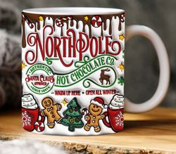 3D Inflated Northpole Hot Chocolate Christmas Mug Wrap, 3D Puffy Gingerbread Mug, Sweet But Twisted Mug, 3D Santa Claus