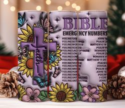 3D Bible Emergency Number Inflated Tumbler Sublimation Design, Floral Christian Tumbler Design Png, Religious tumbler, F