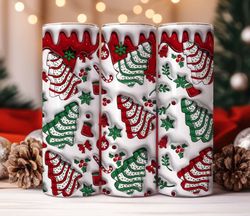 3D Christmas Tree Cakes Inflated Tumbler Wrap, Christmas Puff Tumbler, Xmas Coffee Puff Tumbler, Digital Download PNG, 3