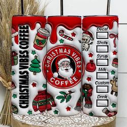 3D Christmas Vibes Coffee Inflated Tumbler Wrap, Santa Claus Puffy, Hot Cocoa Tumbler, Candy Cane Inflated, Winter Seaso