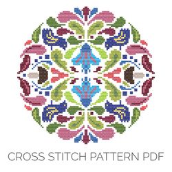 Folk Art Garden Counted Cross Stitch Pattern | Cross Stitch Pattern | Wall Decors | Cushion Designs | Embroidery