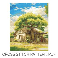 Little Cottage Cross Stitch Pattern | DMC Floss | Embroidery | Punto De Cruz | Point De Croix | Wall Decor | DIY