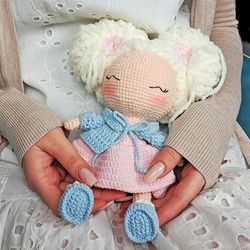 crochet baby doll, ragdoll for play, cute doll with dog, handmade doll, doll with clothes