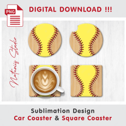 Softball Wood Combo Design - v2 - Car Coaster Template - Sublimation Waterslade Pattern - Digital Download
