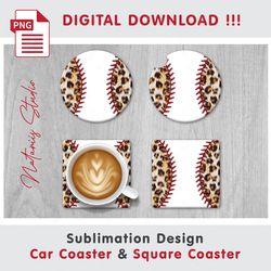 Baseball Leopard Combo Design - v1 - Car Coaster Template - Sublimation Waterslade Pattern - Digital Download