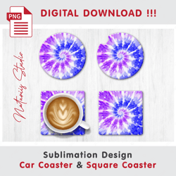 TIE DYE Design - v7 - Car Coaster Template - Sublimation Waterslade Pattern - Digital Download
