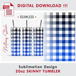 Blue BUFFALO PLAID Design - Seamless Sublimation Pattern - 20 oz SKINNY TUMBLER - Full Wrap - PNG Files