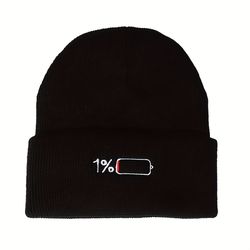 1pc Black Casual Men's Electric Pattern Knitted Hat