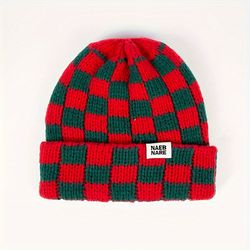 Slouchy Plaid Soft Winter Knitted Beanie Skull Hats